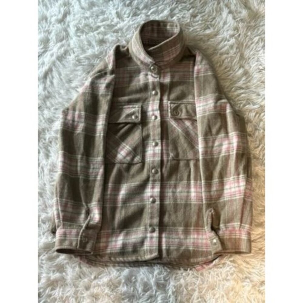 Blanknyc Plaid Button-Up Shacket Jacket Medium Pink & Beige Wool Blend With Ches